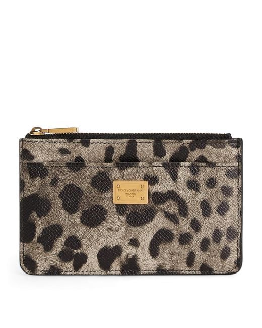 Dolce & Gabbana Black Calfskin Leopard Print Card Holder