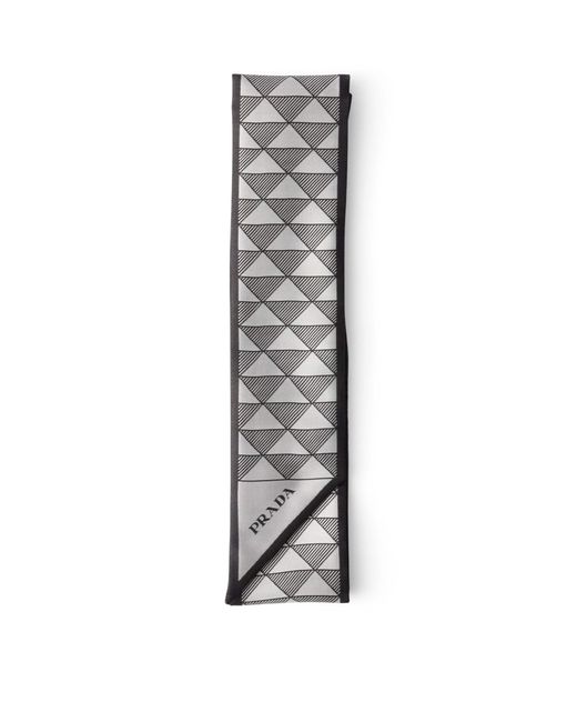 Prada Gray Silk Triangle Print Skinny Scarf