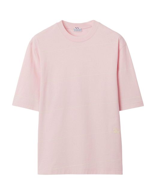Burberry Pink Cotton Striped T-shirt for men