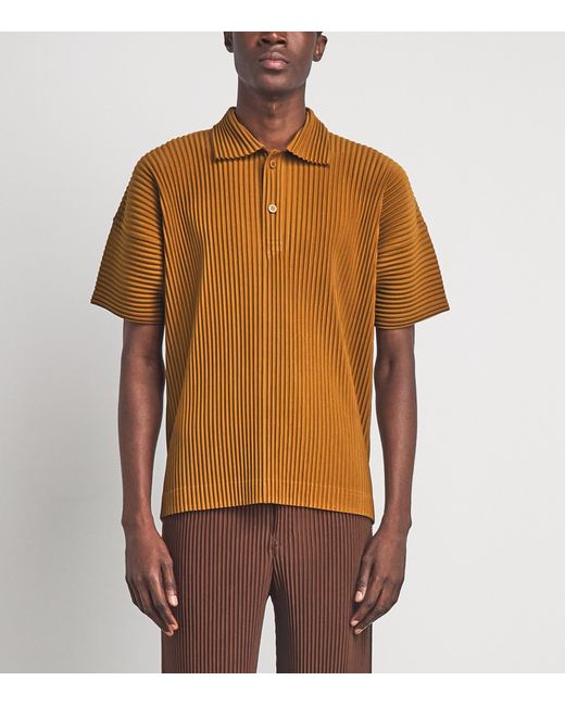 Homme Plissé Issey Miyake Brown Pleated Polo Shirt for men