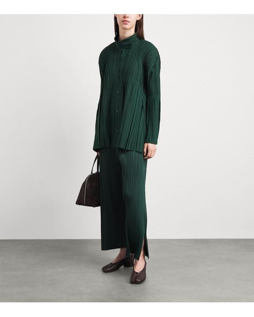Pleats Please Issey Miyake Green Pleated Float Coat