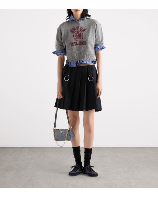 Prada Gray Wool-Cashmere Logo Sweater