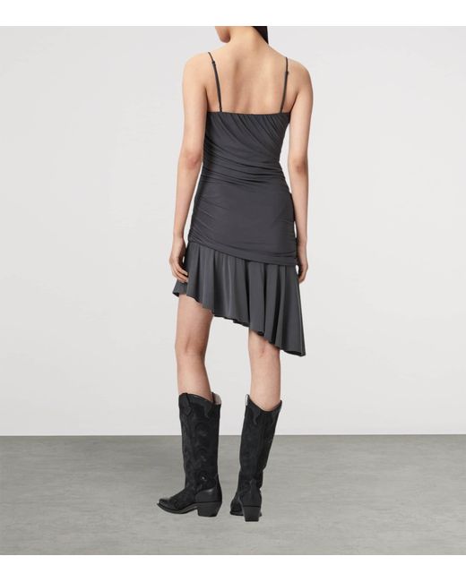 AllSaints Blue Ruched Asymmetric Sophia Mini Dress