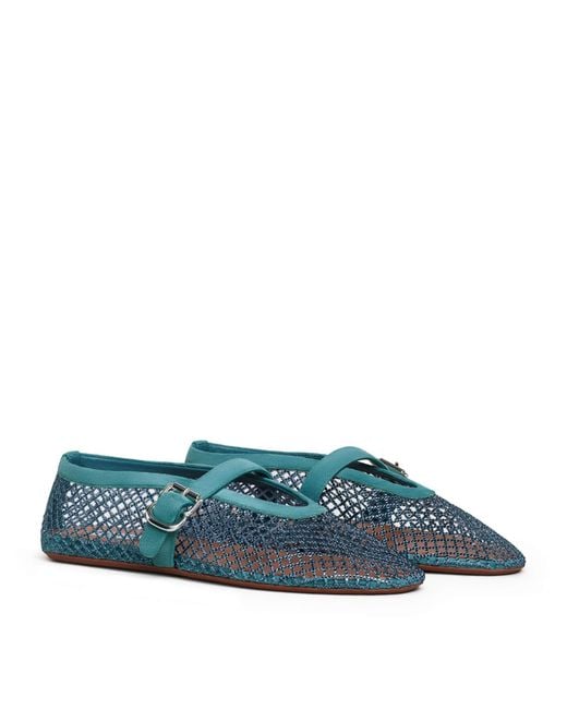 Alaïa Blue Mesh Embellished Ballet Flats