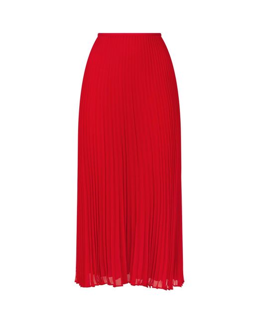 Polo Ralph Lauren Pleated Midi Skirt in Red | Lyst