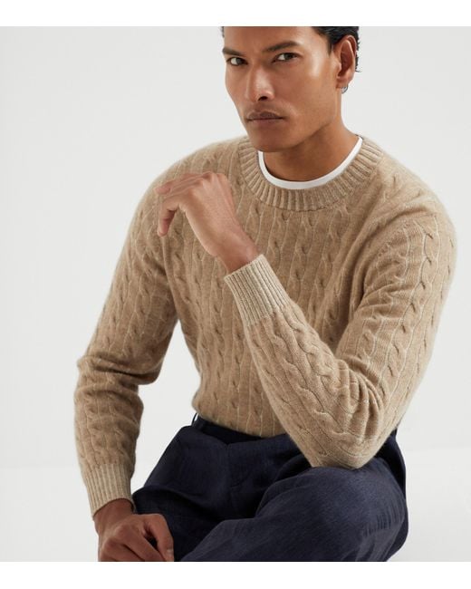 Brunello Cucinelli Brown Cashmere Cable-Knit Sweater for men