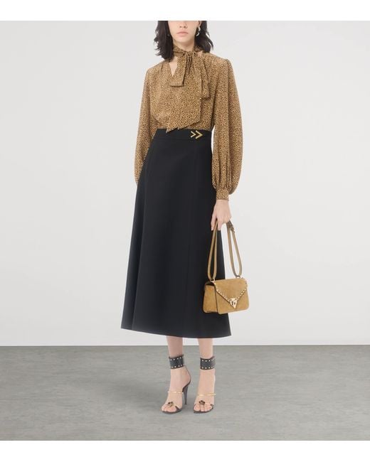 Valentino Black Wool-Silk Crepe Midi Skirt