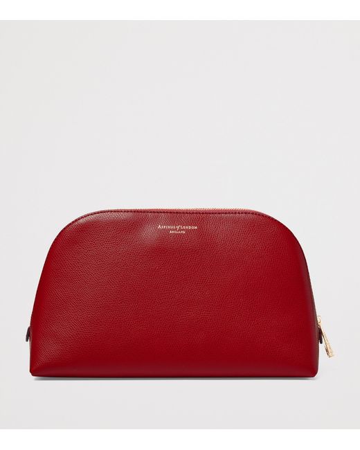Aspinal Red Large Grained Leather Cosmetics Case
