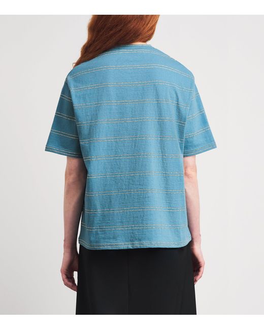 Jil Sander Blue Cotton Stripe T-Shirt