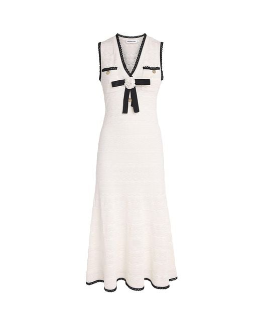 Self-Portrait White Knitted Pointelle Midi Dress
