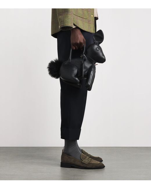 Thom Browne Black Lather Rabbit Top-Handle Bag for men