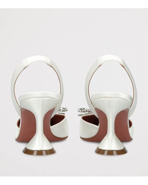 AMINA MUADDI White Satin Embellished Rosie Slingback Pumps 70