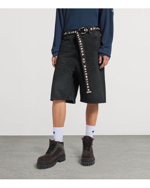 Balenciaga Blue Belted Oversized Denim Shorts for men