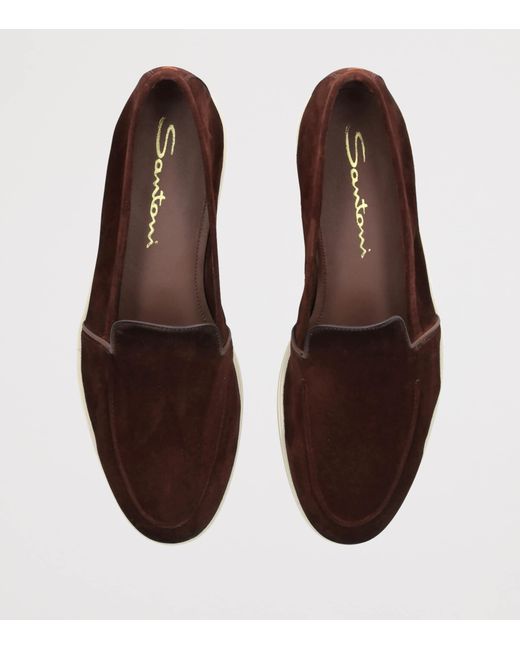 Santoni Brown Suede Malibu Loafers