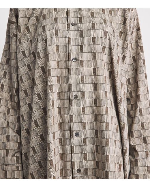 Eskandar Gray Geometric Print Midi Shirt Dress