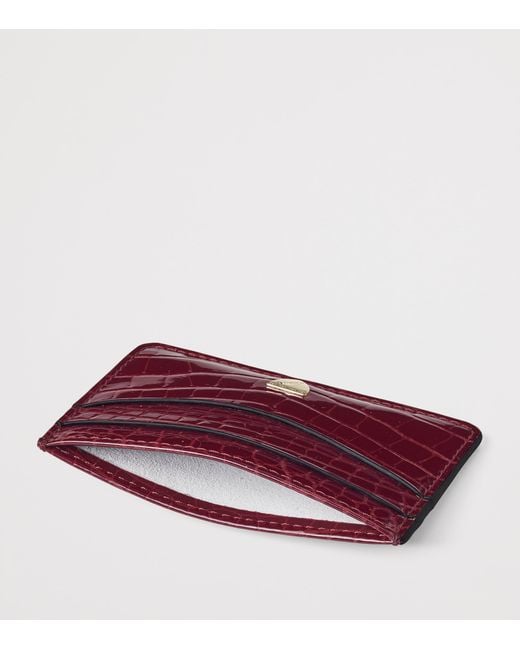 Aspinal Red Leather Croc-Embossed Slim Card Holder for men
