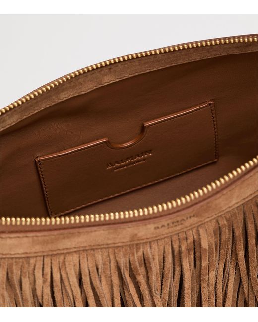 Balmain Brown Suede Fringe Ébène Shoulder Bag