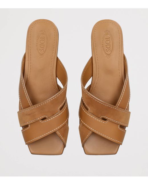 Tod's Brown Leather T-Strap Sandals