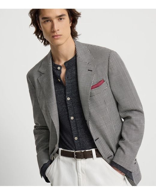 Brunello Cucinelli Gray Virgin Wool-Blend Houndstooth Deconstructed Blazer for men