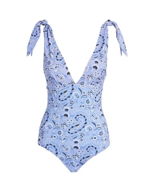 Etro Blue Plunge-neck Paisley Swimsuit