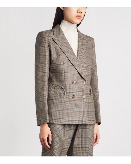 Blazé Milano Brown Virgin Wool Check Charmer Double-Breasted Blazer