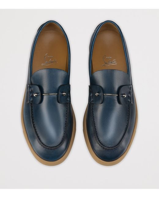 Christian Louboutin Blue Chambeliboat Leather Boat Shoes for men