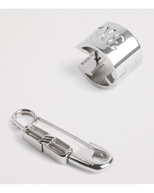 Balenciaga Metallic Asymmetric Safety Pin Earrings for men