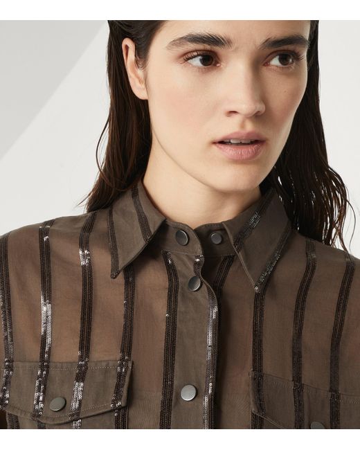 Brunello Cucinelli Brown Cotton Organza Dazzling Stripe Jacket
