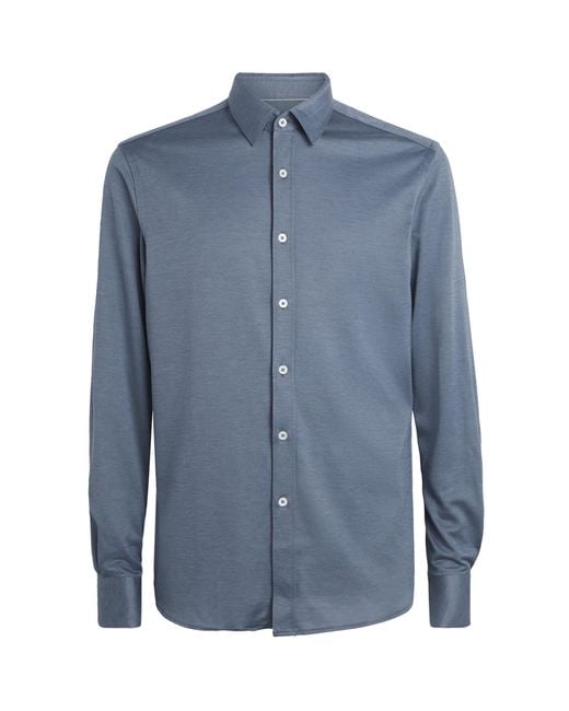 Canali Blue Cotton-Lyocell Jersey Shirt for men