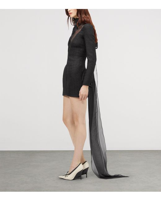 McQueen Black Tweed Tie-Neck Mini Dress
