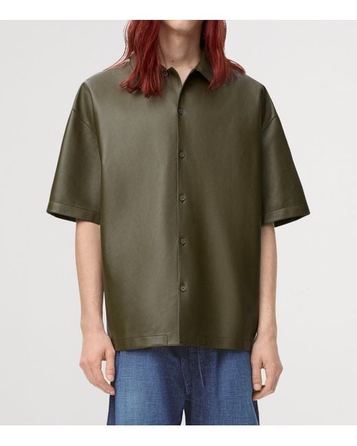 Loewe Green Leather Short-Sleeve Shirt for men