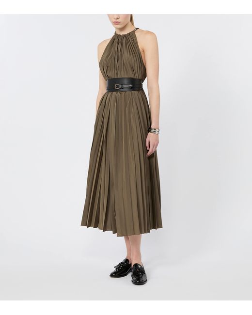 Max Mara Natural Pleated Halterneck Midi Dress
