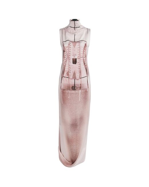 Jean Paul Gaultier Pink Satin Trompe-L'Oeil Corset Maxi Dress