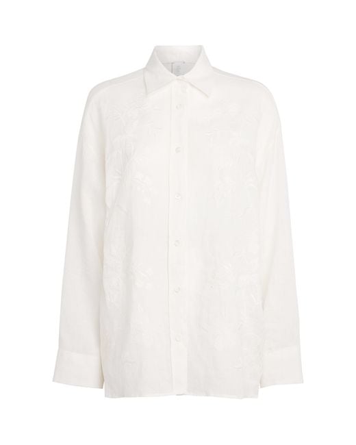 Eleventy White Linen Embroidered Shirt