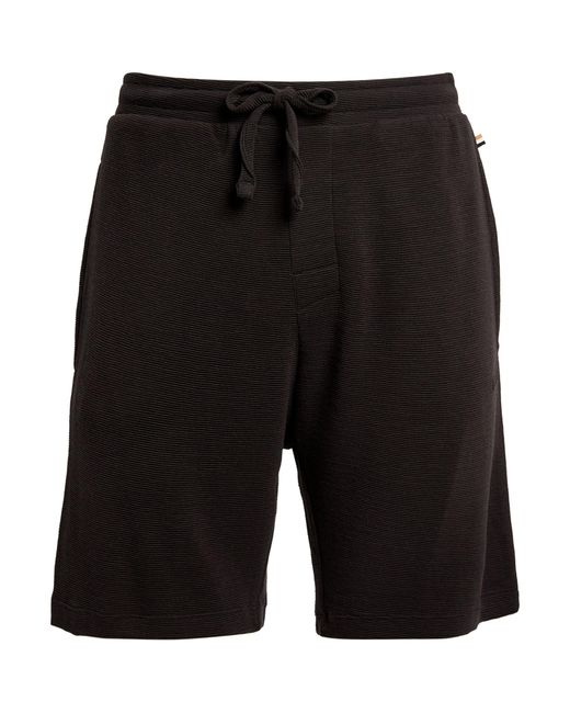 Boss Black Ribbed Drawstring Shorts for men