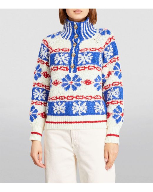 Mother Blue The Buttoned Funnel Sweater
