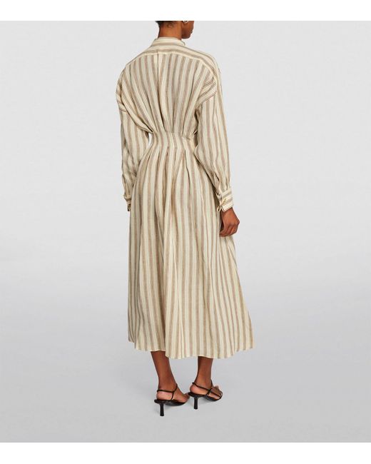 Max Mara Natural Linen Striped Yole Midi Dress