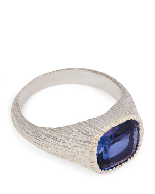 Bleue Burnham Blue Sterling And Sapphire Nature's Smile Signet Ring for men
