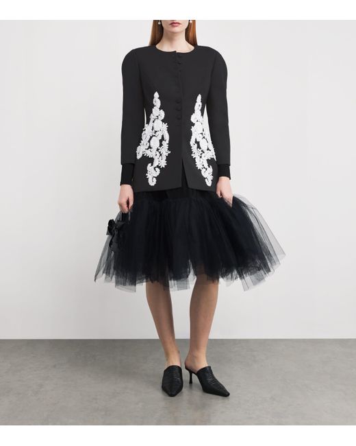 Carolina Herrera Black Wool-Blend Embellished Jacket