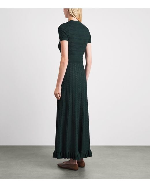 Sandro Green Pointelle-Knit Midi Dress