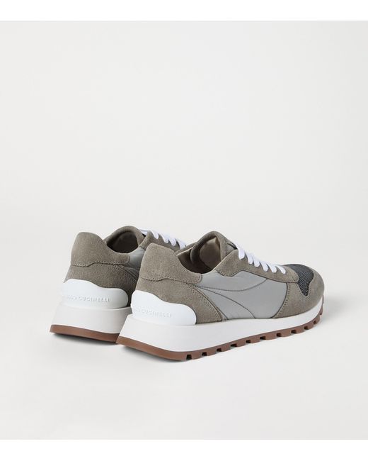Brunello Cucinelli White Techno-Suede Runner Sneakers