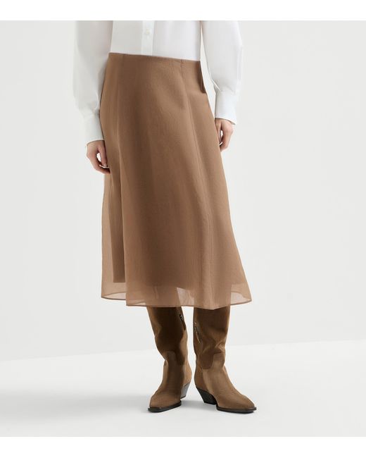 Brunello Cucinelli Brown Silk Midi Skirt
