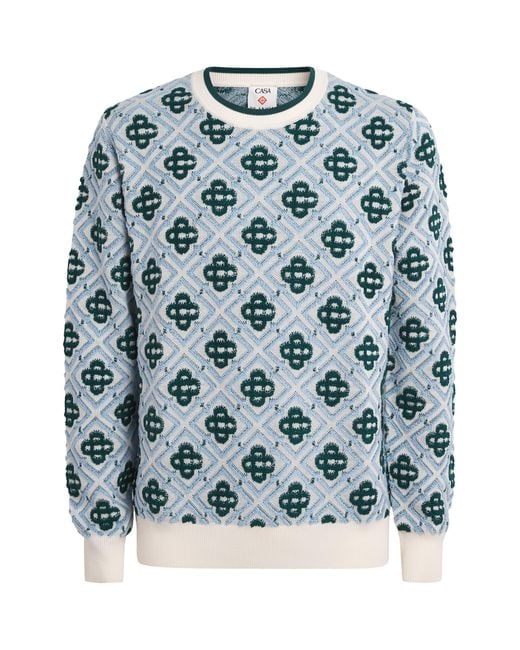 Casablanca Blue Wool Monogram Sweater for men