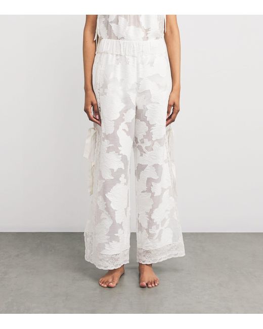 Loretta Caponi White Lace-Trim Clarissa Trousers