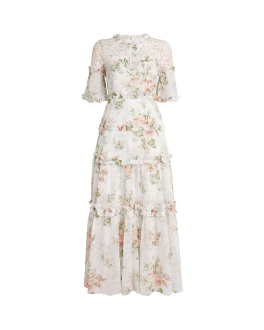 Needle & Thread Natural Chiffon Madame Rose Carla Maxi Dress