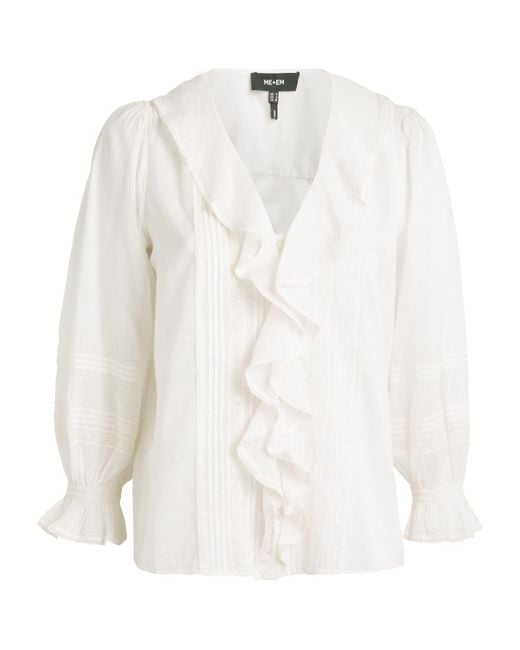 ME+EM White Cotton Voile Ruffle Blouse