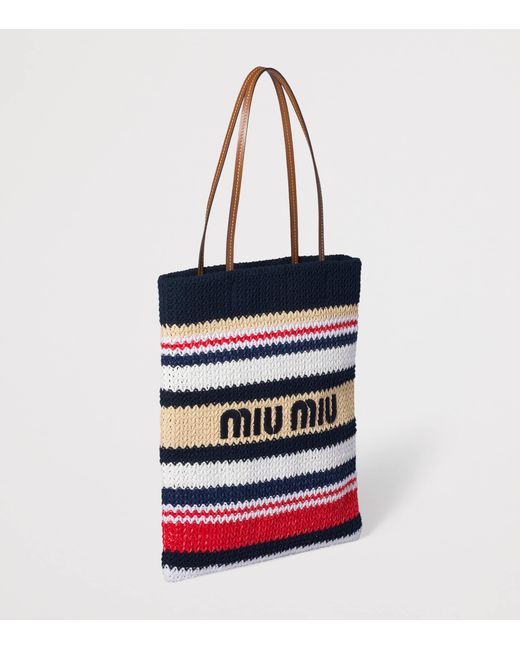 Miu Miu Black Raffia-Effect Woven Tote Bag