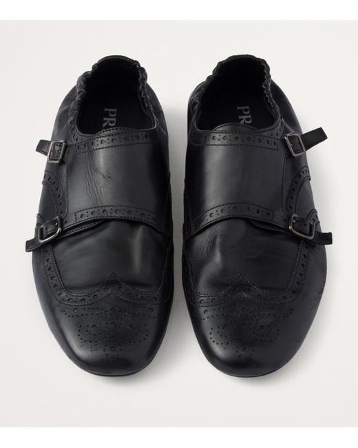 Prada Black Calf Leather Monk-Strap Shoes for men