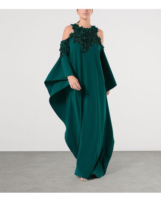 Marina Rinaldi Green X Tony Ward Embellished Cold-Shoulder Maxi Dress