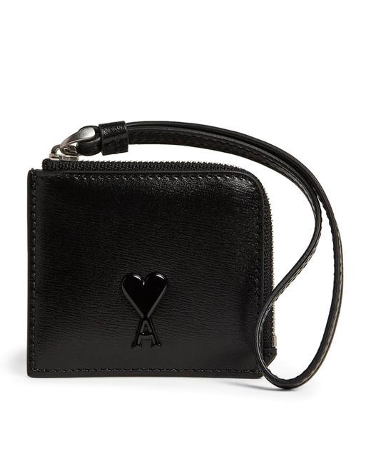 AMI Black Mini Leather Ami De Coeur Coin Pouch for men